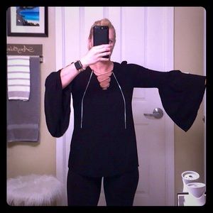 NWT Michael Kors Black M cross neck & bell sleeve